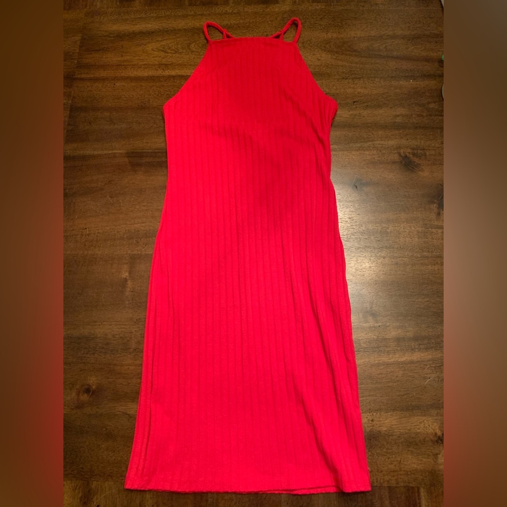 Forever 21 Red Ribbed Midi Tank Dress